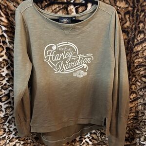 Harley-Davidson Women's olive green 2 tone  Crew Neck Sweatshirt scoop neck
